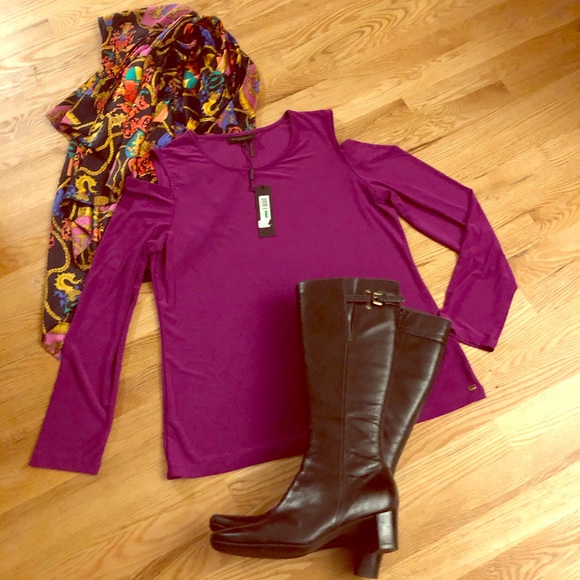 Donna Karan cutout cold shoulder purple violet top - Picture 2 of 6